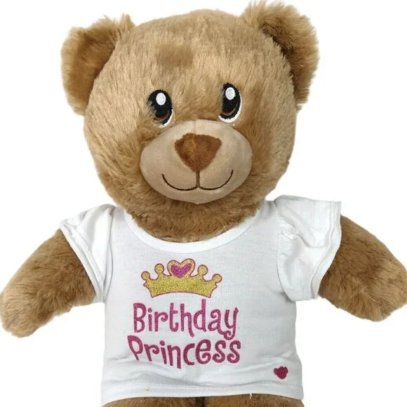 Build A Bear Workshop Brown Teddy Bear Plush Toy with Shirt Sings Happy Birthday - Picture 3 of 10